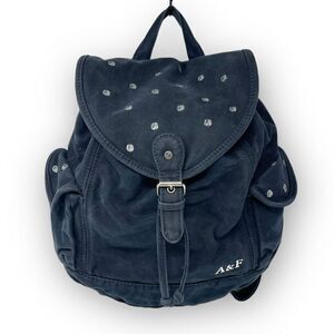A & F Abercrombie & Fitch Blue Fabric Canvas Bag Backpack Silver Dot Spots